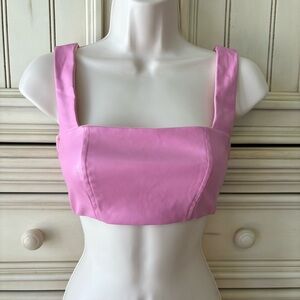 Women’s Edikted Pink Faux Leather Bustier Halter Style Crop Tank Top Sz XS